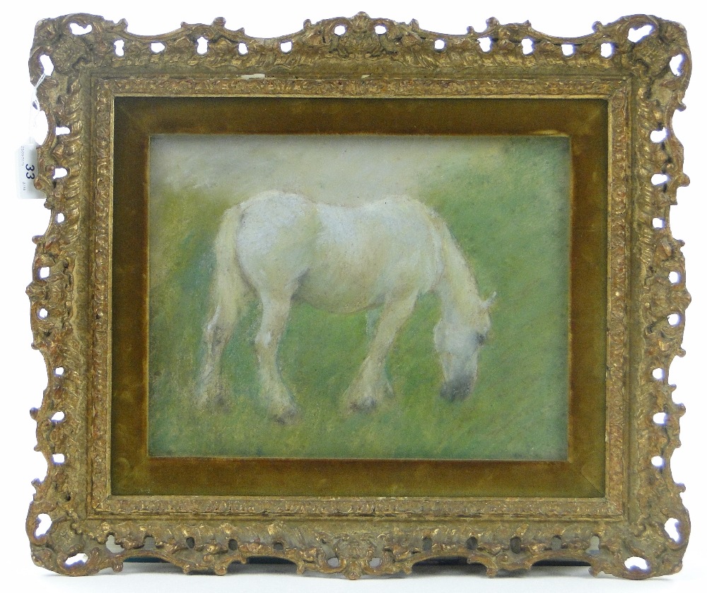 Attributed to Lucy Kemp-Welch (1869-1958)
mixed media pastel/watercolour, horse grazing in a