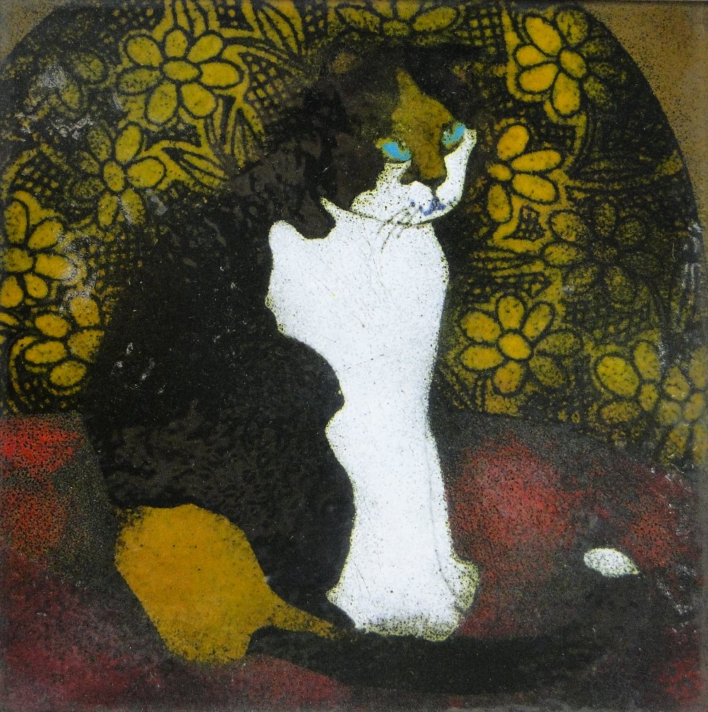 Beryl Turpin
enamel on copper, seated cat, 7.5" x 7.5", framed.