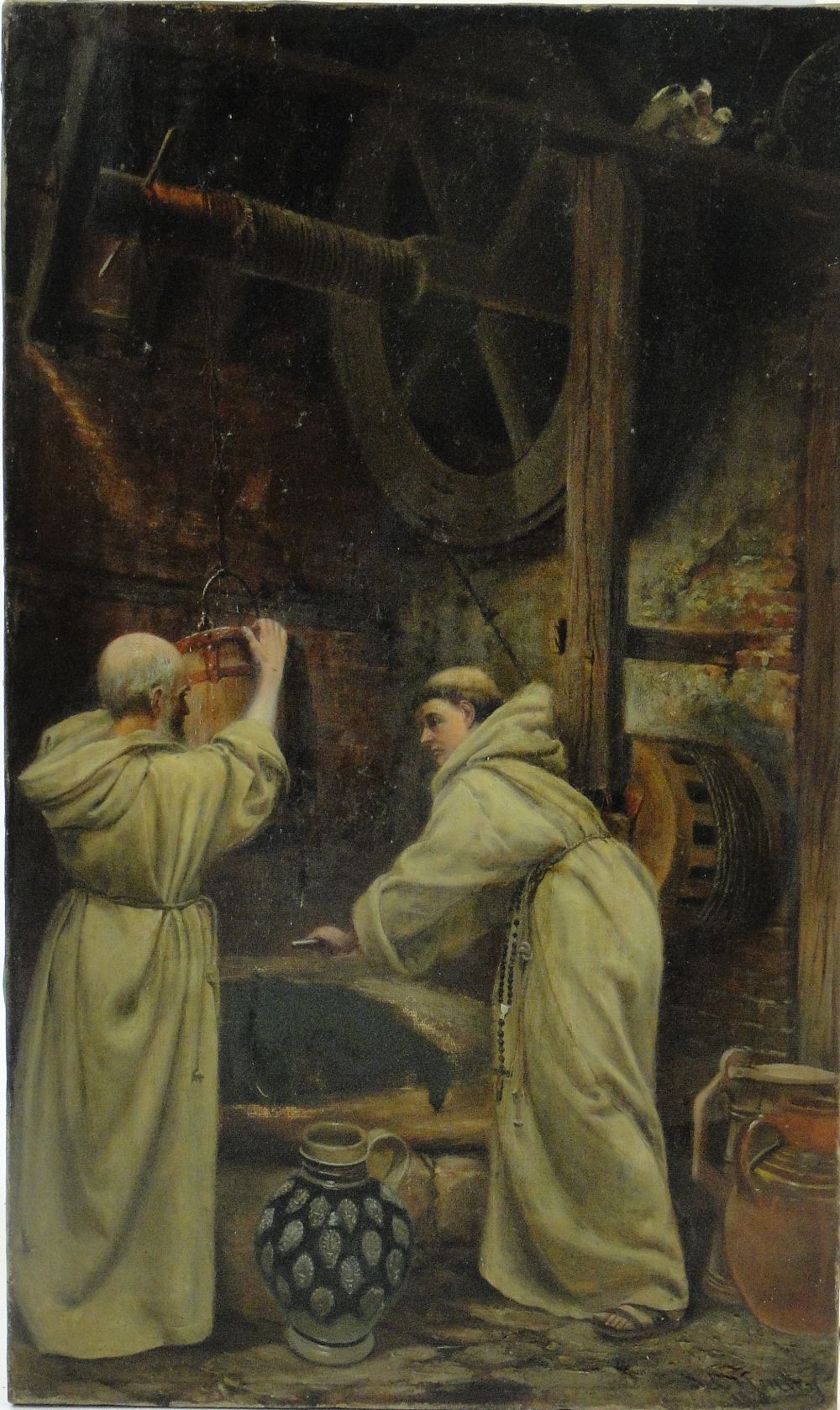 Lionel Charles Henley RBA (1843-1893)
oil on canvas, monks drawing water at a well, signed, 20" x