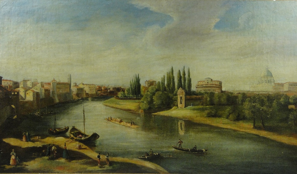 Italian School
18/19th century oil on canvas, scene on the river Tiber in Rome, unsigned, 27" x 48",