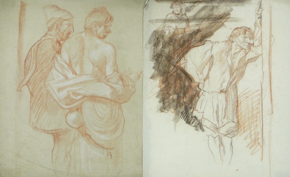 Sir Frank Brangwyn (1867-1956)
4 sanguine chalk and charcoal sketches, figure studies, unframed, (