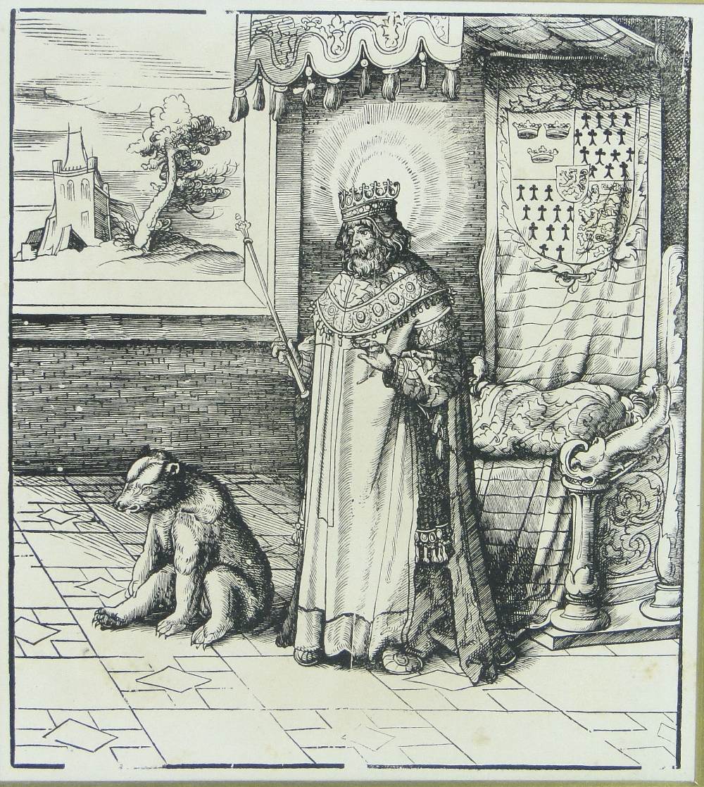 Leonhard Beck (1480-1542)
pair of woodcut prints, St. Eadmundus and Iduberga, i 9.5" x 8.25",