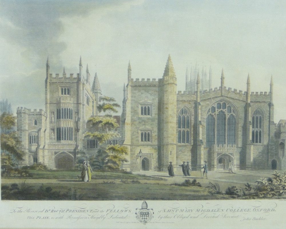 T Malton after J Buckler
colour aquatint, St. Mary Magdalen College, Oxford, Published 1799, p 18" x