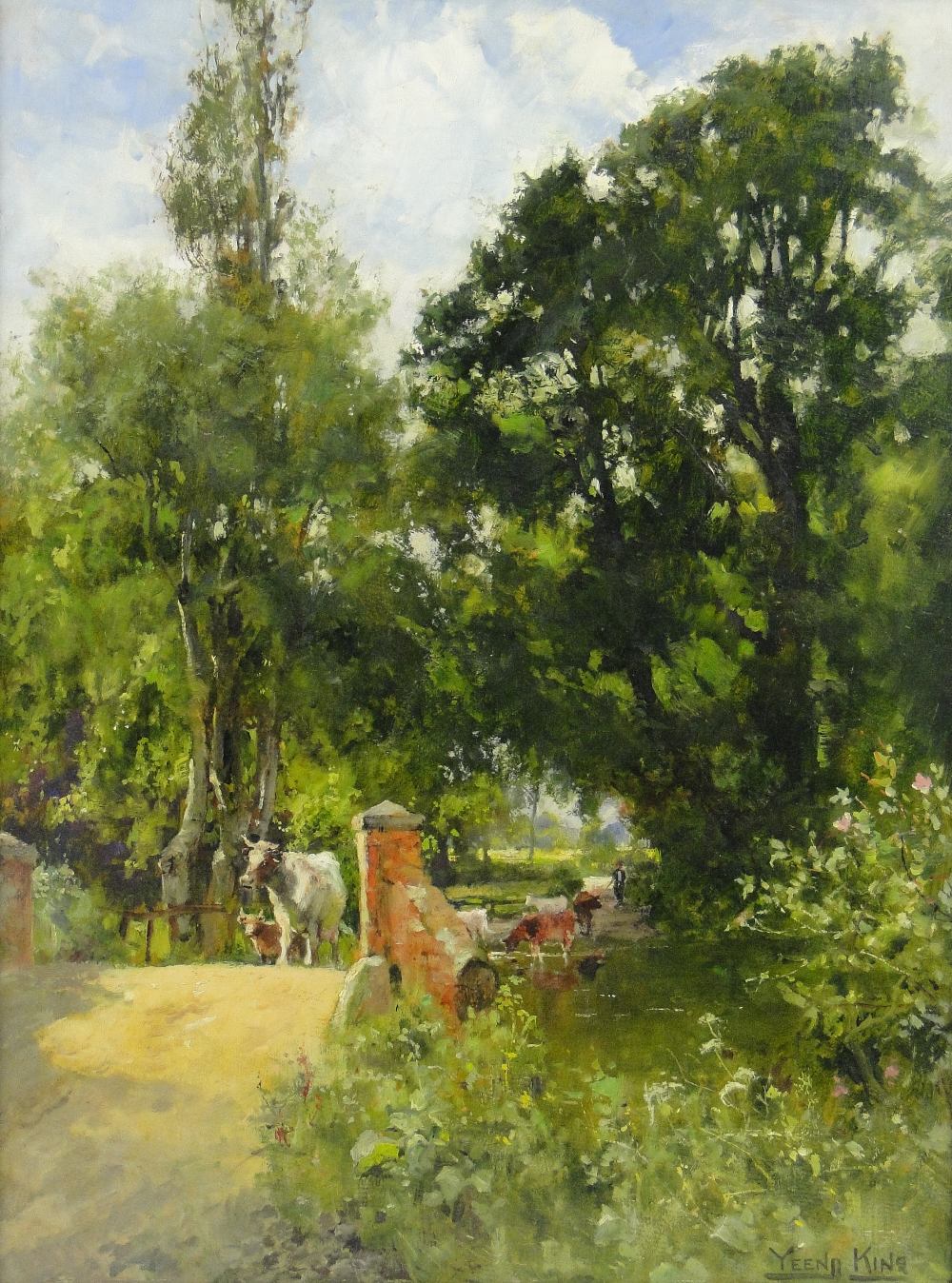 Henry John Yeend King (1855-1924)
oil on board, cattle crossing an old bridge, signed, 23.5" x 17.