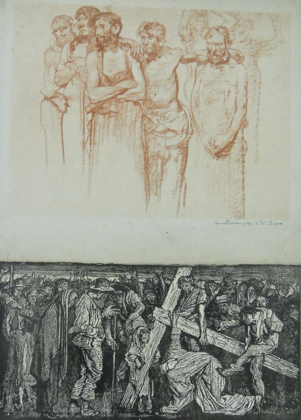 Sir Frank Brangwyn (1867-1956)
sanguine etching, group of workmen, signed in pencil, p 11" x 14.5"