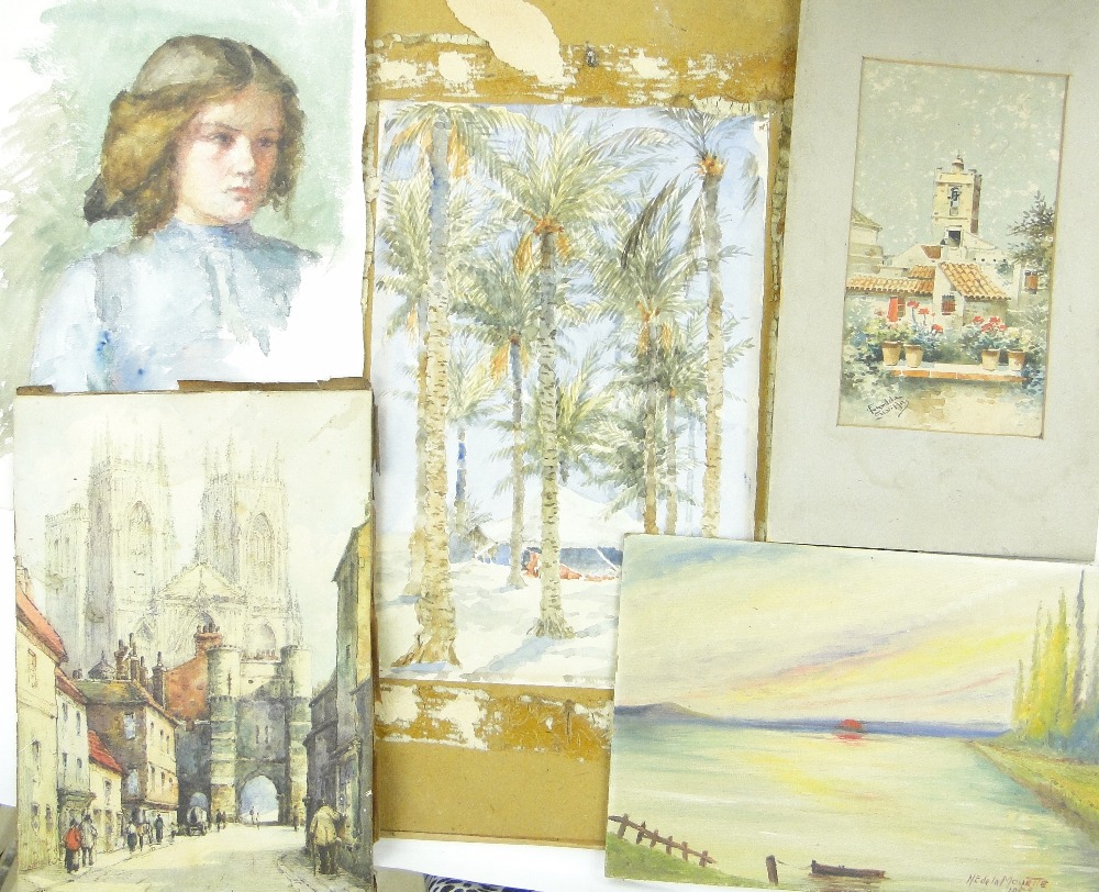 Folder of watercolours and prints, various artists.