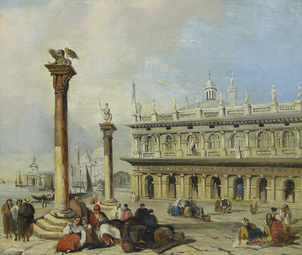 English School
19th century oil on canvas, busy scene in Piazza, San Marco, Venice, unsigned, 13"