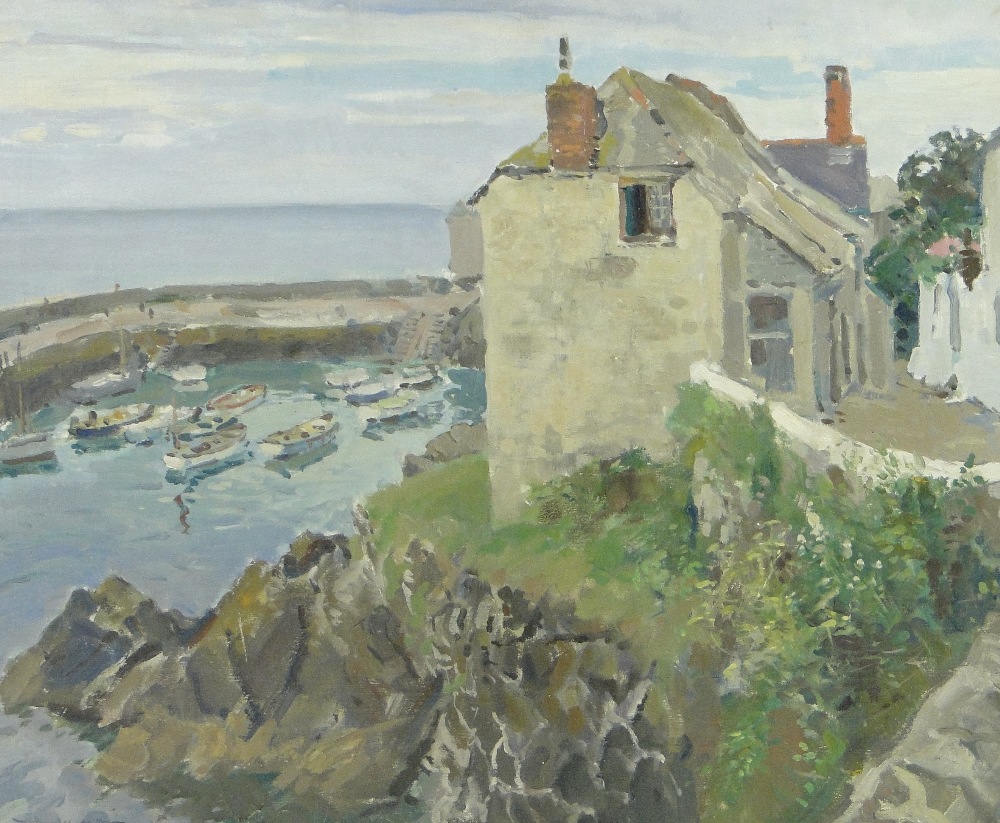 Reginald Mills
oil on board, Cornish fishing village, signed, 18.5" x 22", framed.