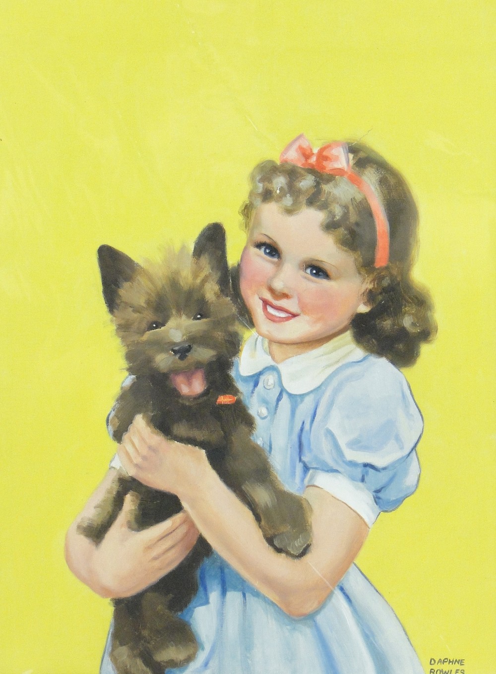 Daphne Rowles
oil on paper, young girl with a terrier circa 1950, signed, 15.5" x 12", mounted.