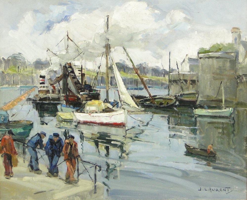 Joseph Laurent (1893-1976)
oil on canvas, Concarneau harbour, signed with exhibition label verso,