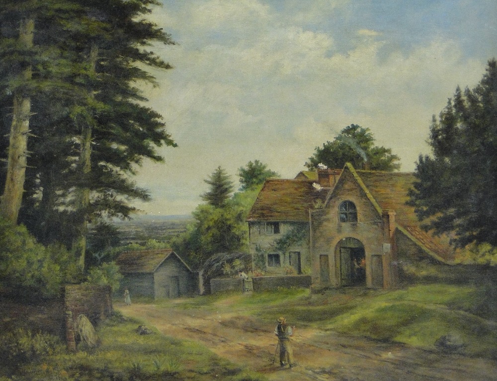 W Harrington
Oil on canvas, figures outside the village forge, signed and dated 1845, 15" x 18",