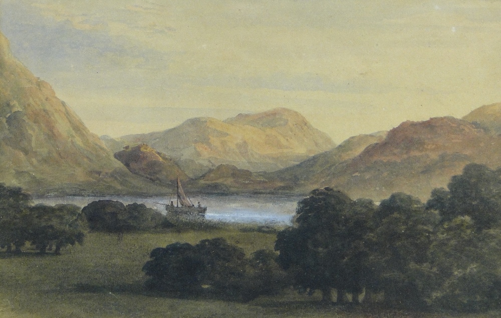 Attributed to Peter DeWint
watercolour, extensive lakeland scene, unsigned, inscribed on the