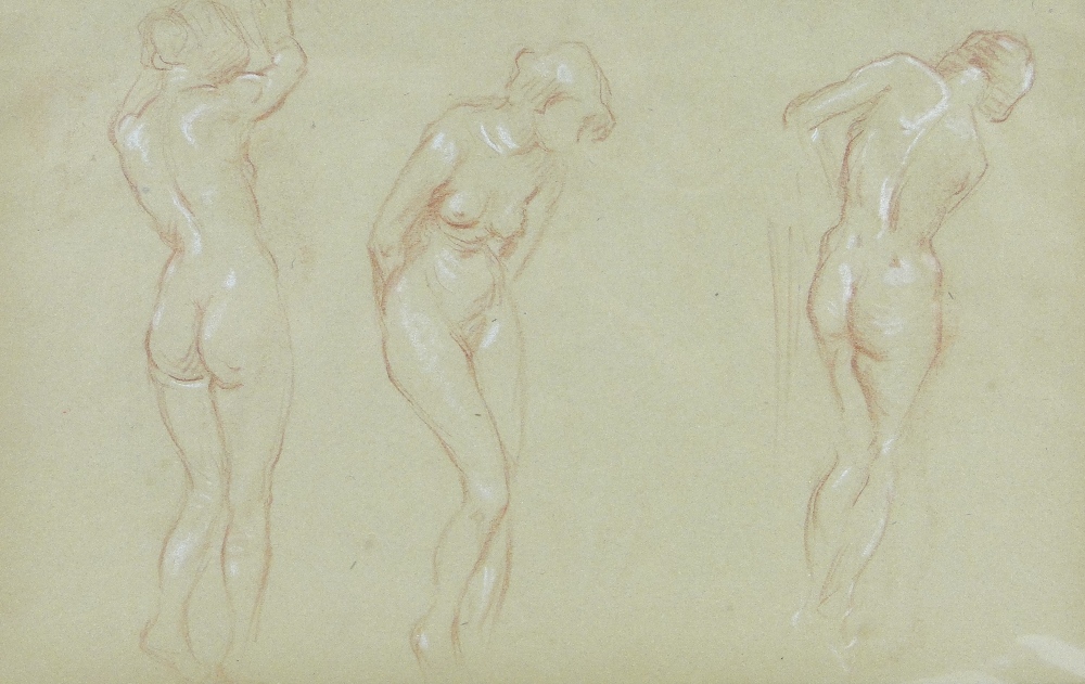 Charles James Theriat (1860-1934)
pair of sanguine chalk drawings on brown paper, female nude