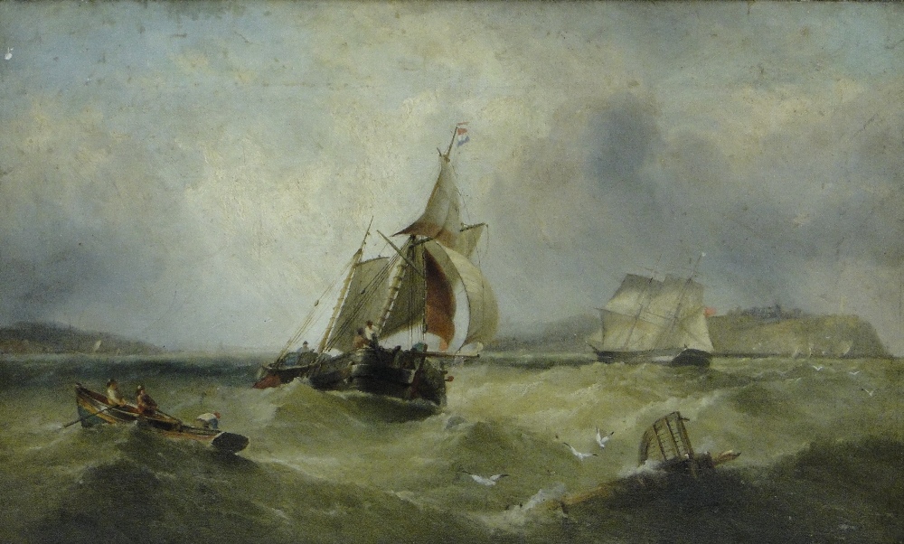 English School
19th century oil on canvas, shipping off the coast on rough seas, unsigned, 12" x