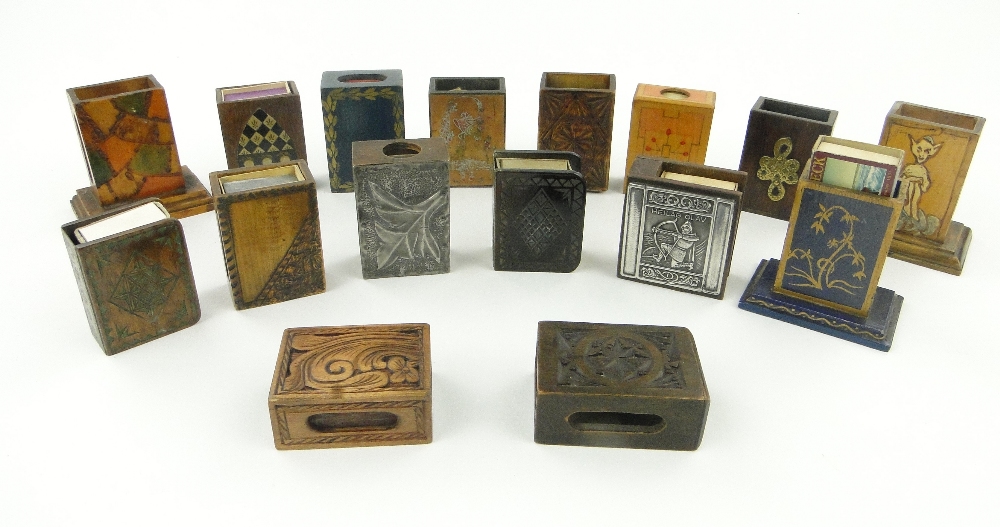 16 Various carved and painted wood matchbox holders.