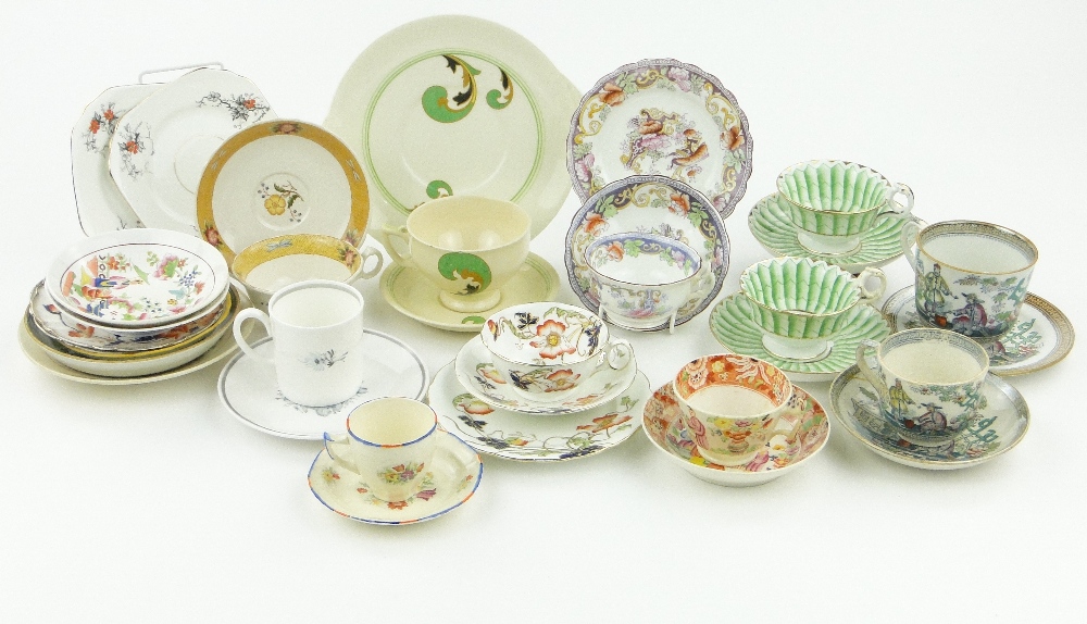 A pair of Victorian cups and saucers and other decorative Victorian and other teaware.