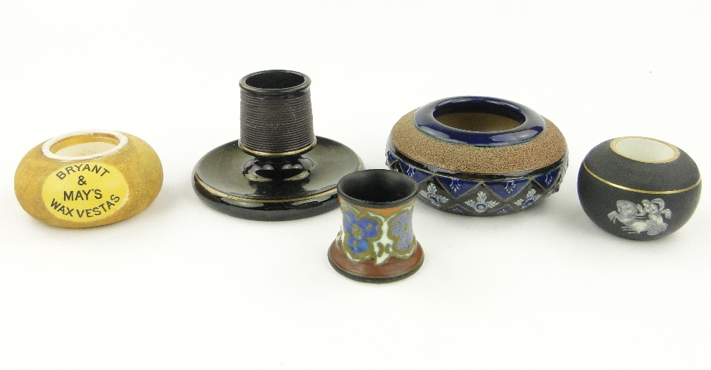 Doulton Burslem pot, Bryant & Mays vesta and 3 others, (5).