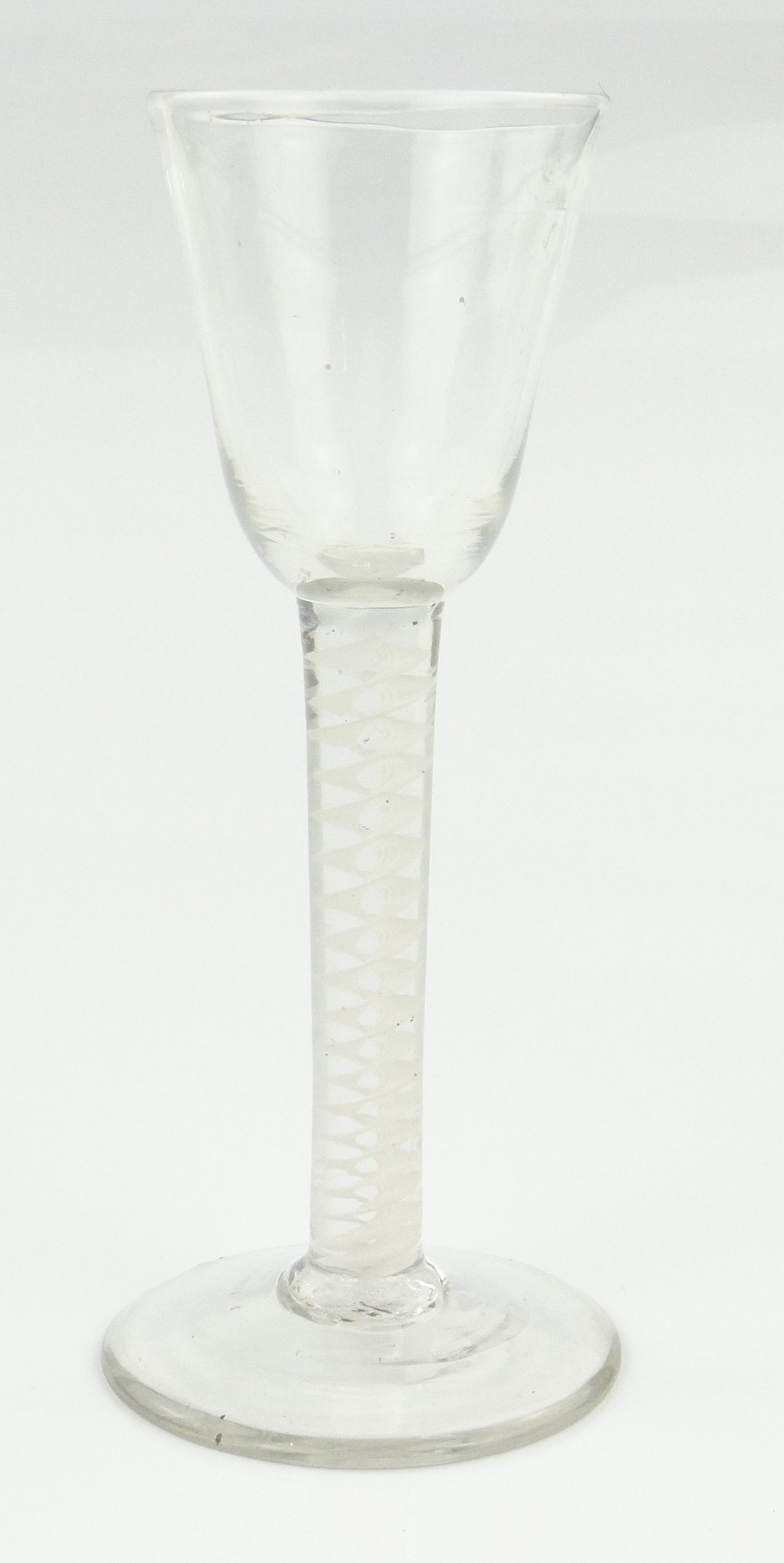 Antique cordial glass with opaque twist stem, 6".