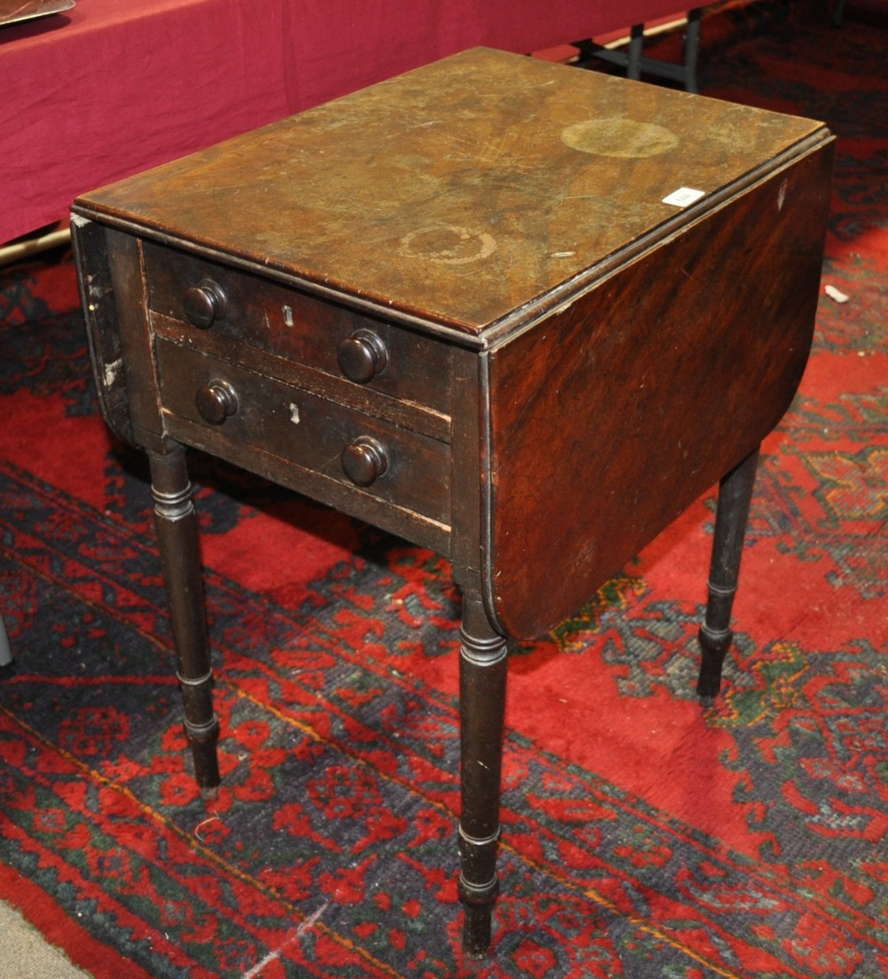 A small Victorian mahogany drop leaf work table, width 22".