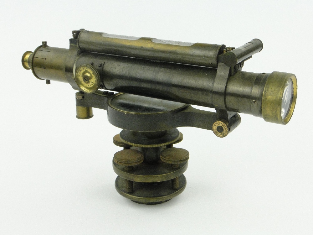 A brass theodolite by Troughton & Simms of London, length 13.25".