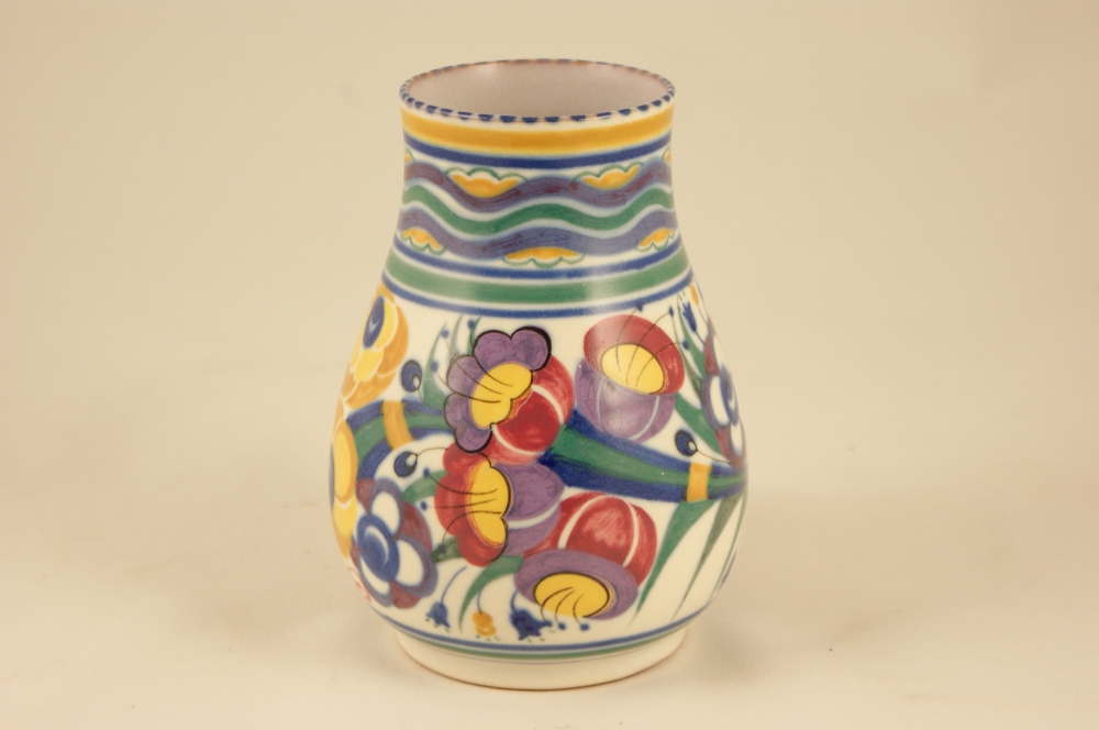 Poole Pottery vase, baluster form with wide neck, decorated with a broad band of coloured flowers,