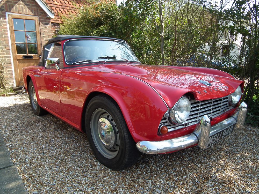 A 1962 Triumph TR4 two door sports car, registration No. MSU 949, in red finish, chassis No.
