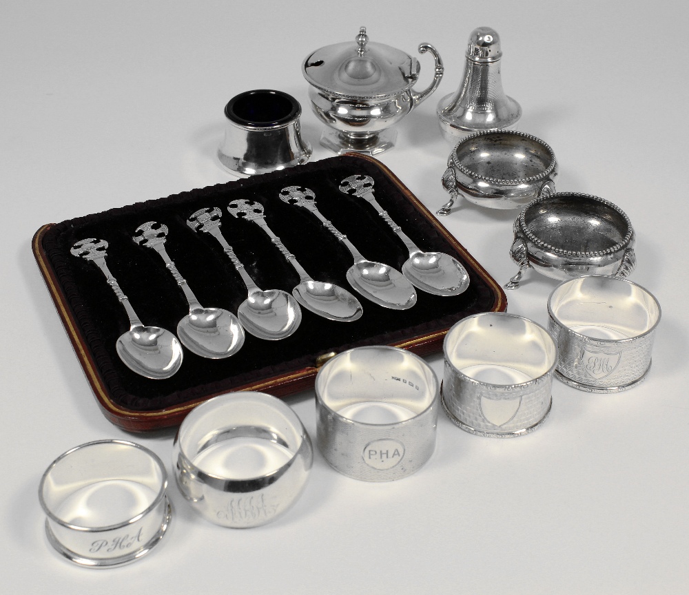 A George V silver circular mustard, 2.25ins high, by Mappin & Webb, Birmingham 1924, a set of six