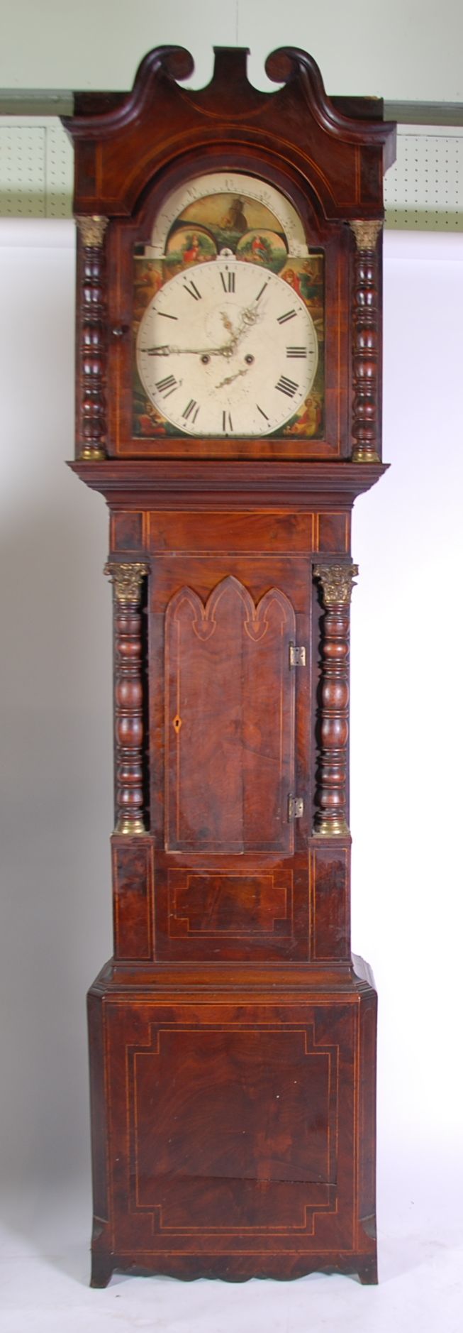 LATE EIGHTEENTH/EARLY NINETEENTH CENTURY CROSSBANDED AND BOXWOOD LINE INLAID FIGURED MAHOGANY LONG