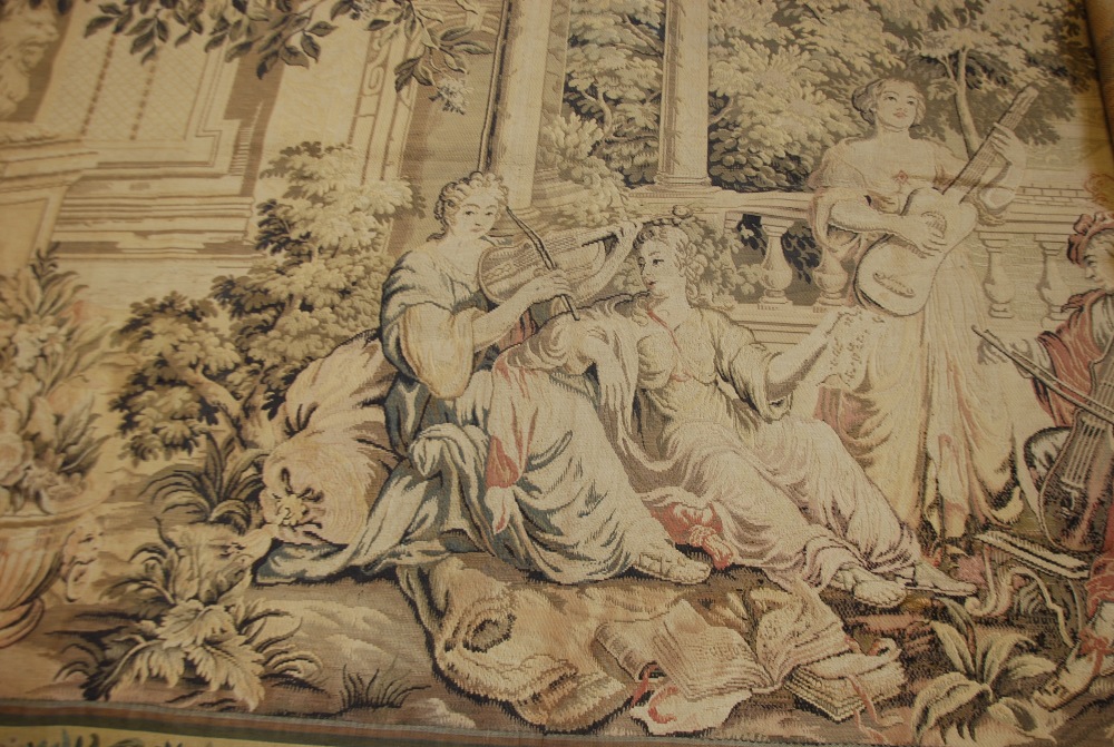 LARGE NINETEENTH CENTURY MACHINE WOVEN WALL HANGING PICTORIAL TAPESTRY, depicting formal palace