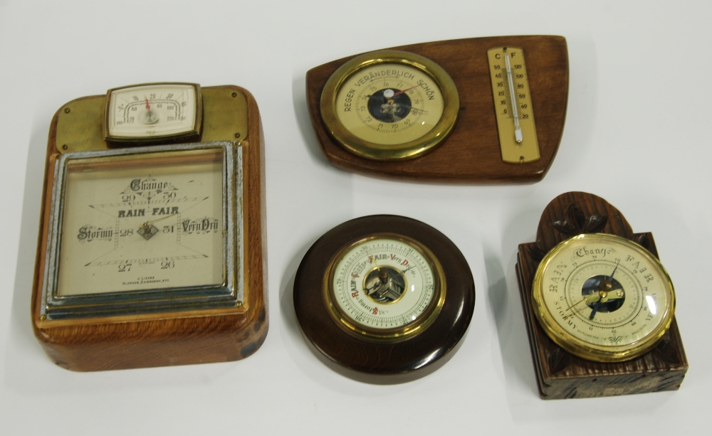 J. LIZARD, GLASGOW, RECTANGULAR ANEROID BAROMETER on an oak oblong panel with German thermometer