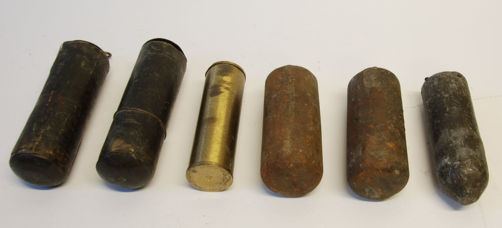 SIX VARIOUS LONGCASE CLOCK WEIGHTS