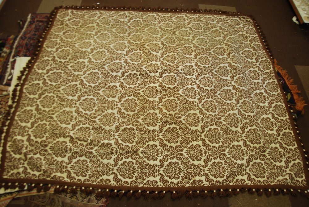 ITALIAN KAROFLOR FOR MARKTEX WOVEN WOOL AND NYLON THROW , with brown foliate scroll pattern on cream