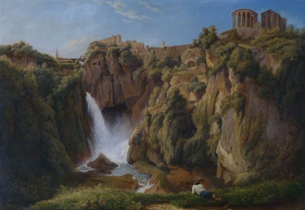 CIRCLE OF JACOB PHILIPPE HACKERT (1737-1807) OIL PAINTING ON RELINED CANVAS The cascade at Tivoli, a