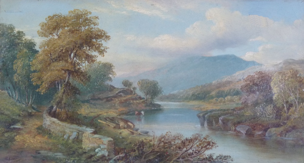 C. WALKER OIL PAINTING ON CANVAS BOARD River landscape Indistinctly Signed 9 ½" x 17 ½" (24.1cm x
