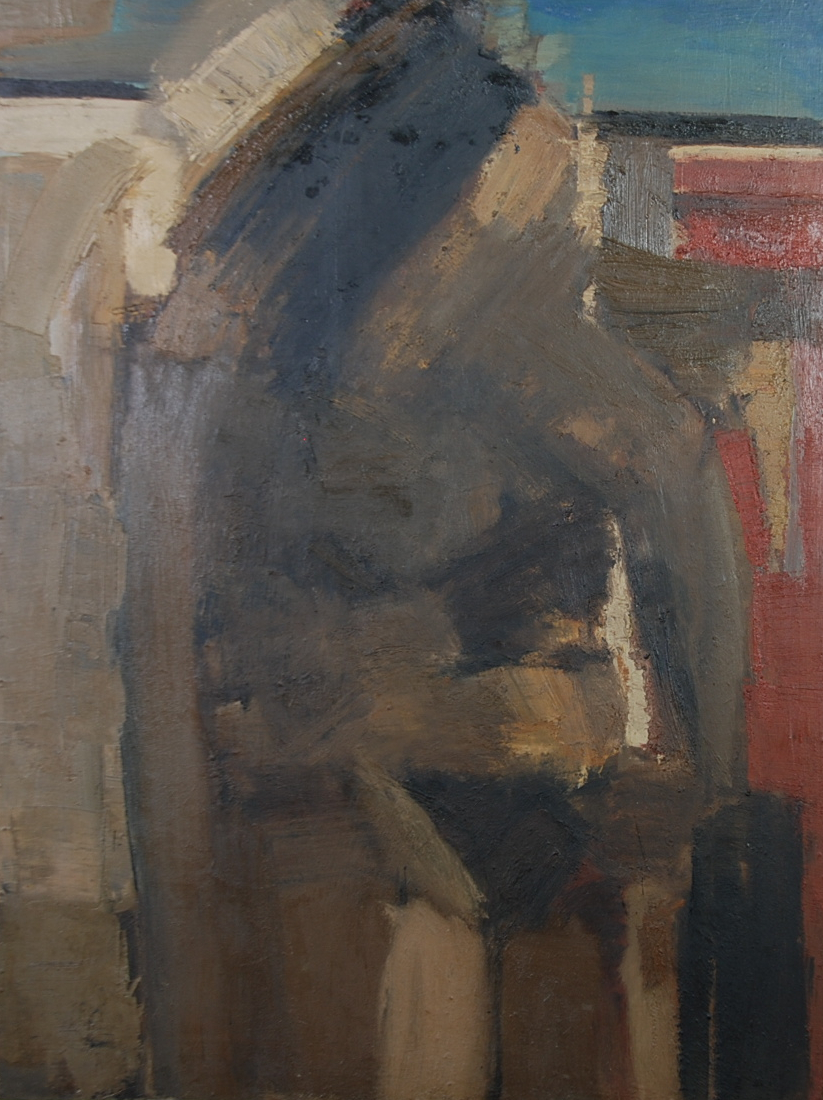 GEOFF WOODHEAD OIL ON BOARD Brown nude attributed titled and dated 1964 verso 48" x 36" (122cm x
