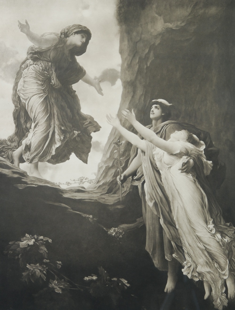 AFTER SIR FREDERICK LEIGHTON BLACK AND WHITE PRINT `Return of Persephone` 19 3/4" x 15" (50.2 x 38.