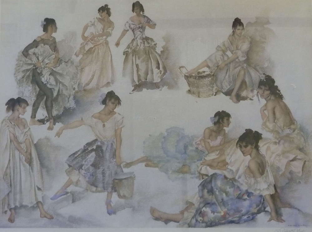 SIR WILLIAM RUSSELL FLINT ARTIST SIGNED COLOUR PRINT Study of nine female figures in various poses