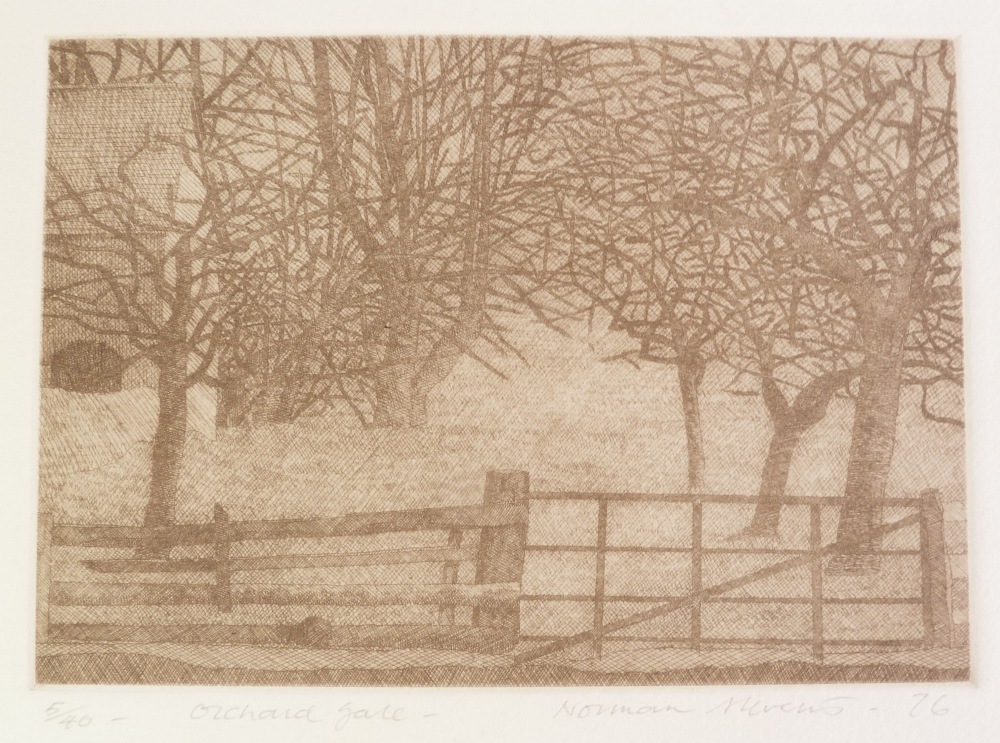 NORMAN STEVENS Two original etchings `Orchard Gate` and `Collapsed Gate` No 5/40, signed, titled and