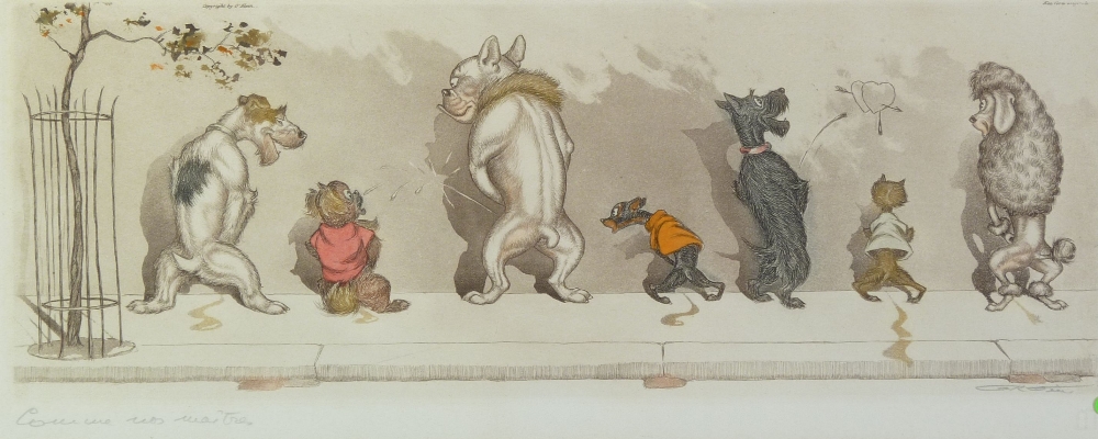 O. KLEIN (French) ETCHINGS, A SET OF THREE `Humorous canine subjects` each signed and inscribed in