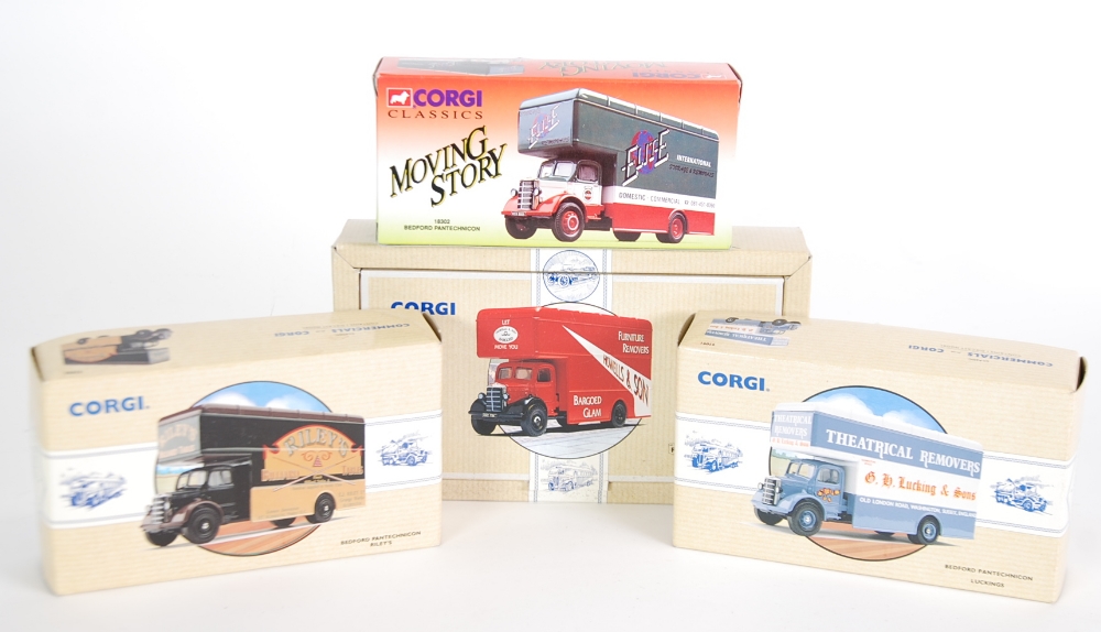 THREE CORGI CLASSICS LIMITED EDITION MINT AND BOXED REMOVALS VANS viz Pan Technicians for Rileys,