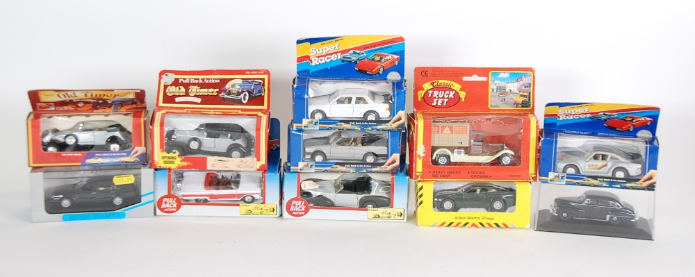 APPROXIMATELY THIRTY BOXED MODERN DIE CAST CLASSIC AND OTHER SALOON AND SPORTS CARS mainly in view