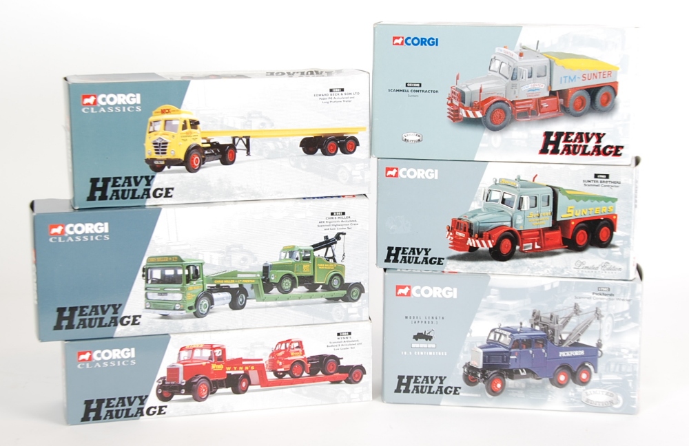 SIX CORGI CLASSICS `HEAVY HAULAGE` MINT AND BOXED COMMERCIAL VEHICLES four having certificates,