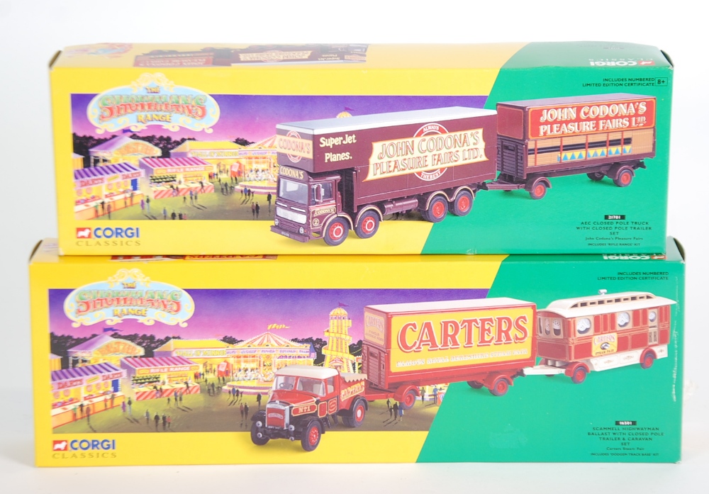 CORGI CLASSICS TWO LIMITED EDITION MINT AND BOXED SHOWMANS RANGE SETS No 21701 AEC Closed Pole Truck