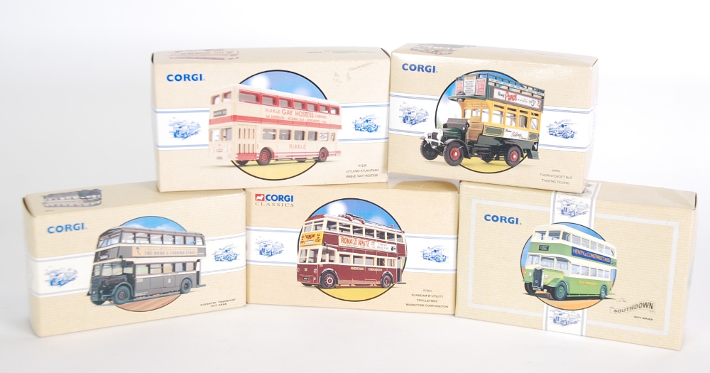 FIVE MINT AND BOXED CORGI CLASSICS LIMITED EDITION DOUBLE DECKER BUSES includes Maidstone