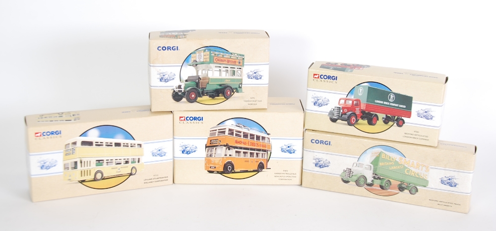 THREE CORGI CLASSICS MINT AND BOXED ITEMS OF PUBLIC TRANSPORT including Karrier W4 Trolley bus -