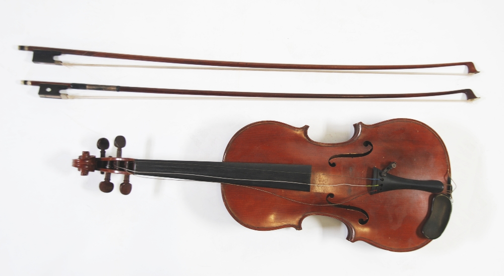VIOLIN WITH PRINTED LABEL FOR JEAN BAPISTE COLIN, with hand written date 1900, having two piece