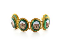 A mid 19th century Italian micro mosaic plaque bracelet, comprising six individually decorated