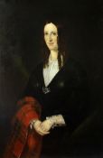 Scottish School (19th century), A large portrait of a seated lady with hands clasped and a tartan