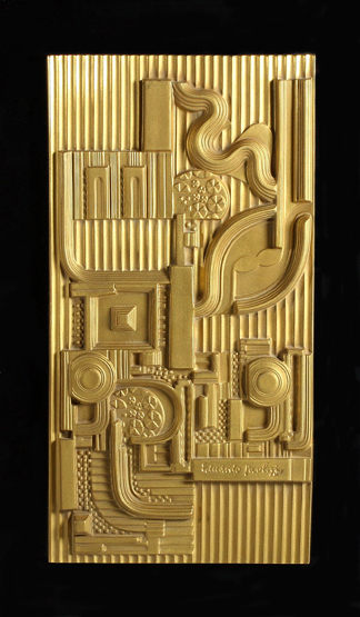 ‡ Sir Eduardo Paolozzi R.A. (1924-2005), ‘Relief in Gold’ a moulded porcelain abstract plaque