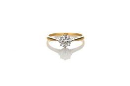 An 18ct gold and platinum set single stone diamond ring, in claw setting, approximately ¾ carat,